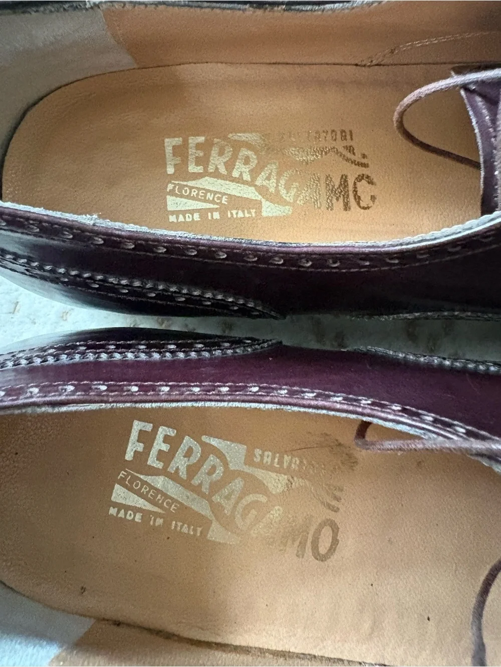 Salvatore Ferragamo Lavorazione Artigiana Burgundy Leather Cap Toe Oxfords